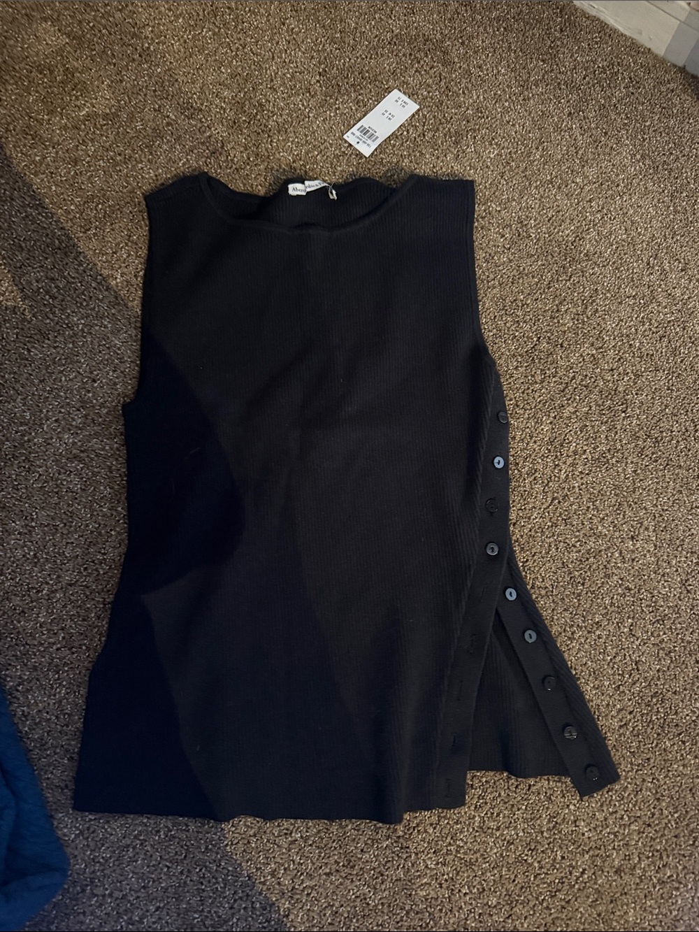 Abercrombie & Fitch Black Sleeveless Side-Button Rib Tank